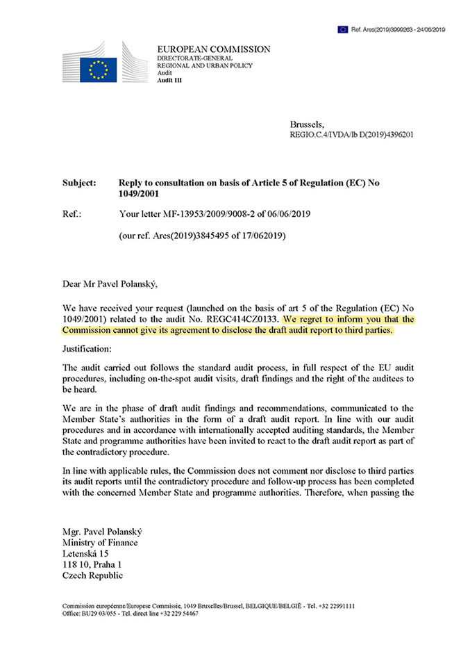 Odpověď Evropsk&eacute; komise Ministerstvu financ&iacute; - strana 1